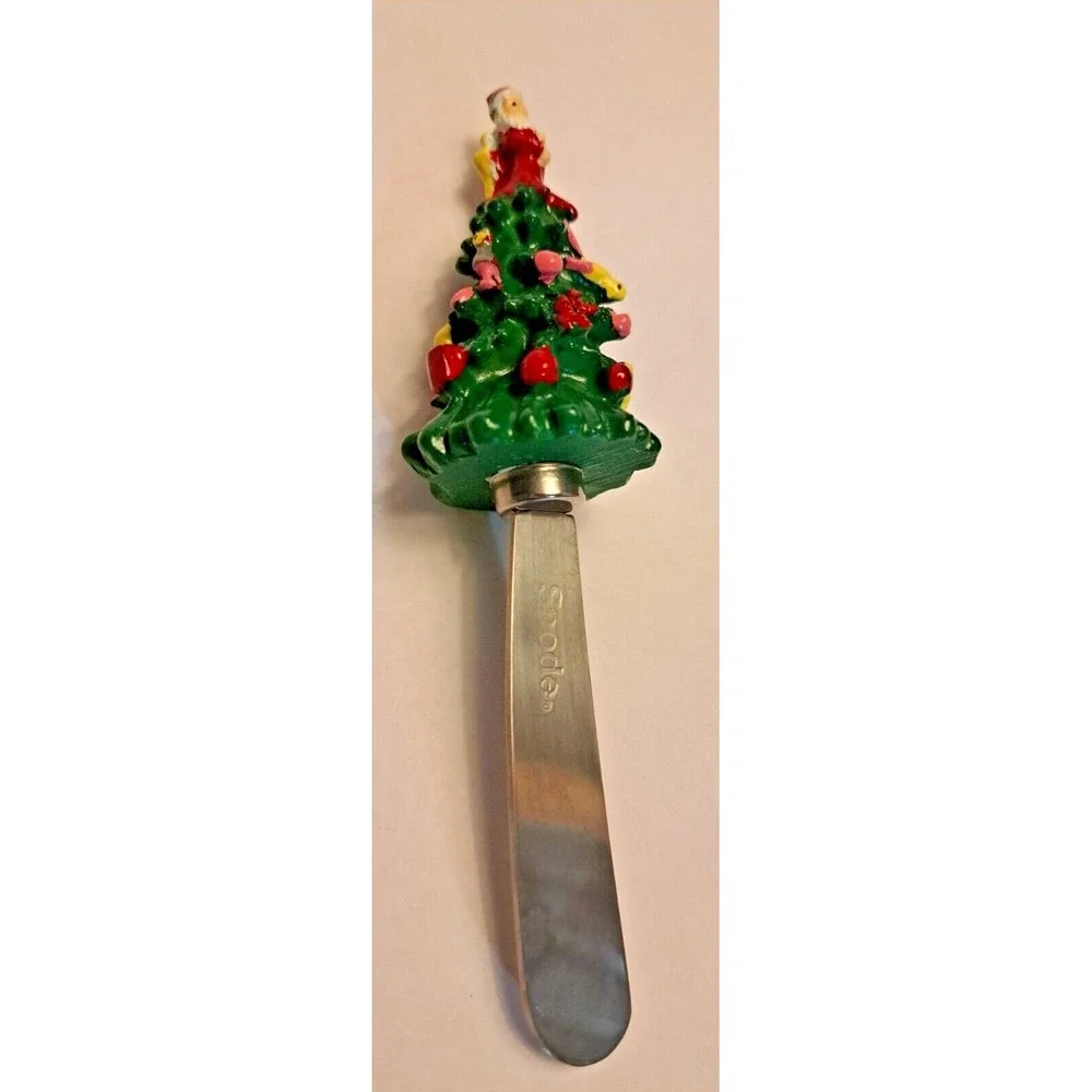 Spode Christmas Tree Cheese Spreaders Set of 4‎ Santa Topper Stainless Steel
